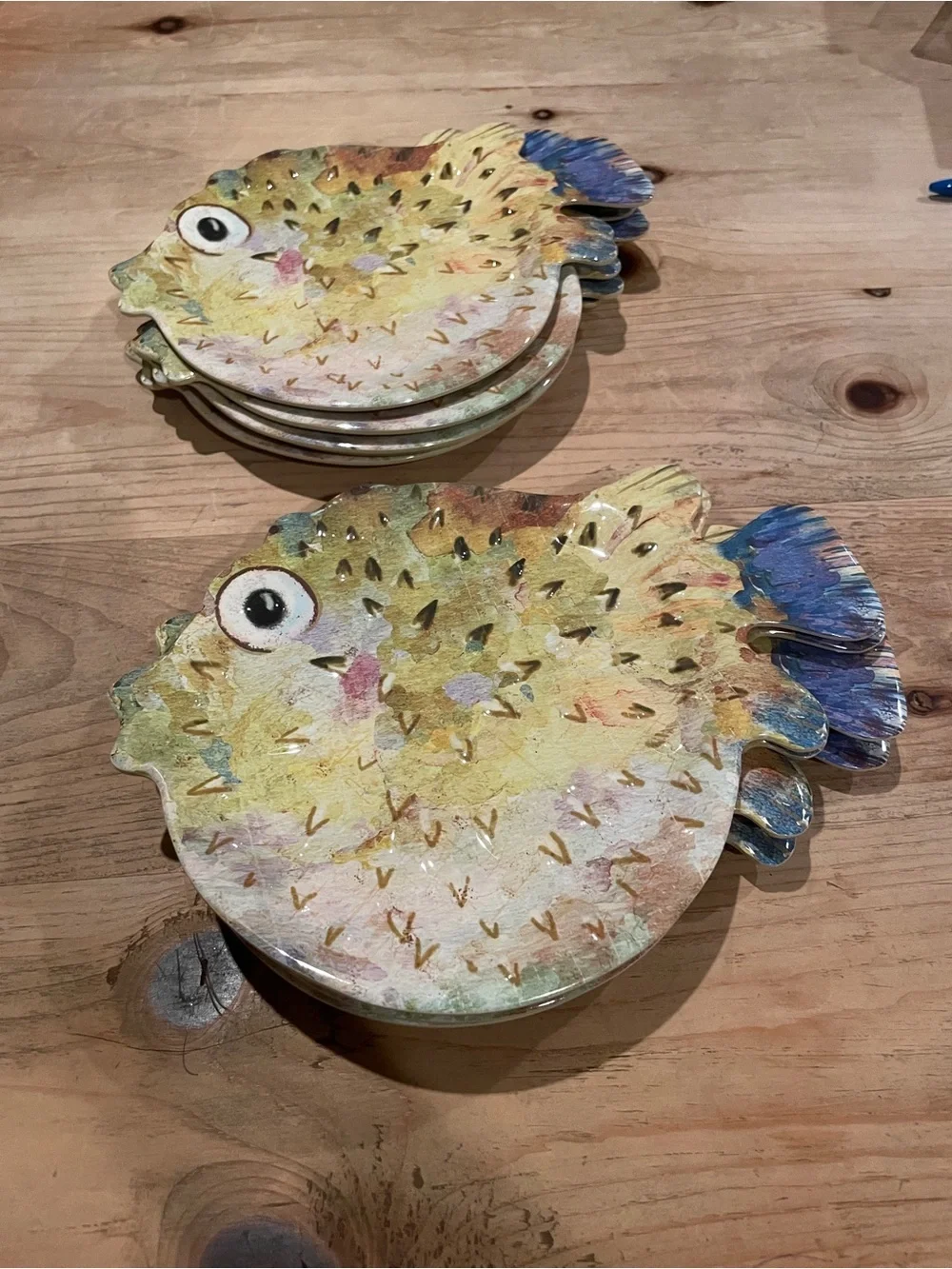 NWT Pier 1 set (10) Colorful puffer fish melamine plates appetizer salad sushi